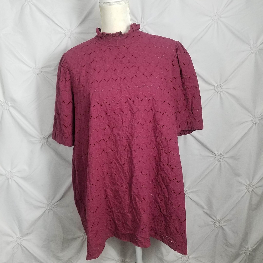 Evy's Tree The Lupita Plum High Neck Embroideredd Eyelet Top - Picture 4 of 12